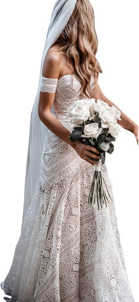 LIPOSA Women’s Bohemian Wedding Dresses with Detachable Arm Bands