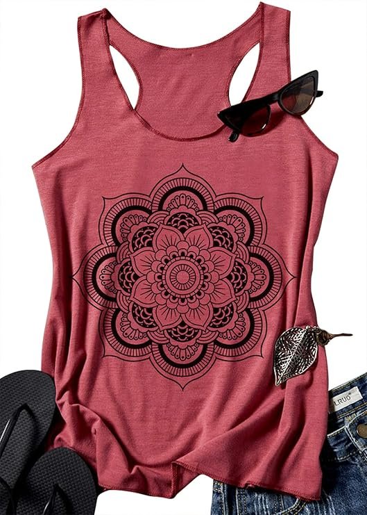 Womens Mandala Vintage Graphic Racerback Boho Tank Tops