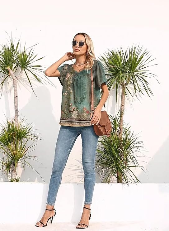 Trendy Boho Floral Tank Top House Short Sleeve Shirts