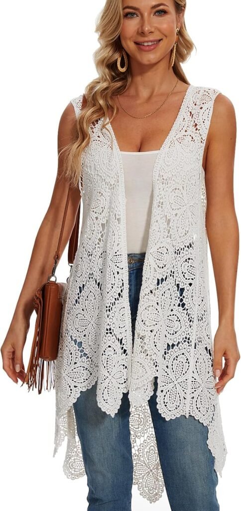 Women’s Crochet Boho Lace Floral Vest