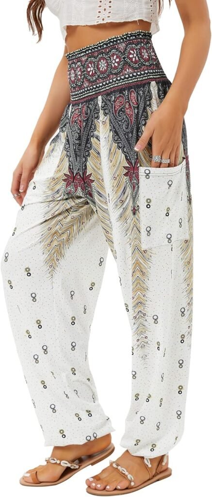 QIANXIZHAN Women’s Harem Pants, High Waist Yoga Boho Trousers with Pockets