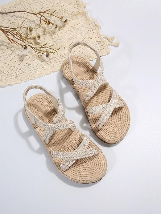 Verdusa Women’s Casual Cross Woven Sandals Vacation Summer Beach Flat Sandals