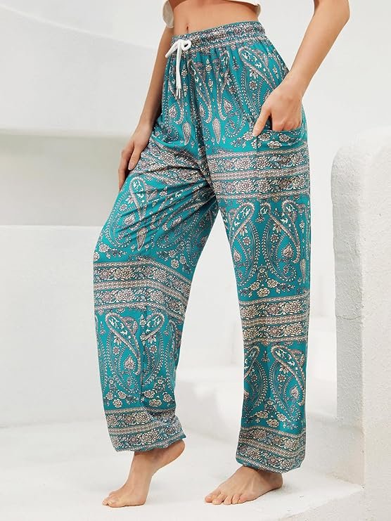 QIANXIZHAN Women’s Harem Pants, Hippie Palazzo Pants Boho Joggers Yoga Clothes with Pockets