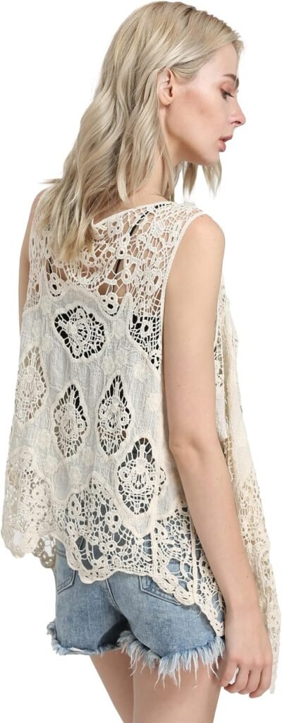 JASTIE Women Open Stitch Boho Cardigan Vest