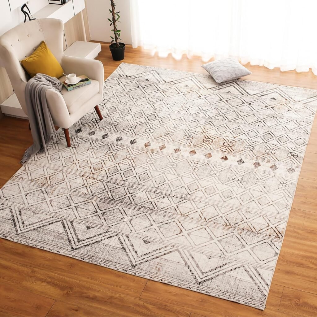 OMERAI Washable Rug 9×12 Boho Washable Rug Anti-Slip Backing