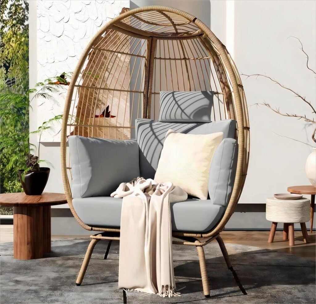 Relaxing Grey Egg Chair | Wicker | Outdoor Indoor, Oversized Lounger