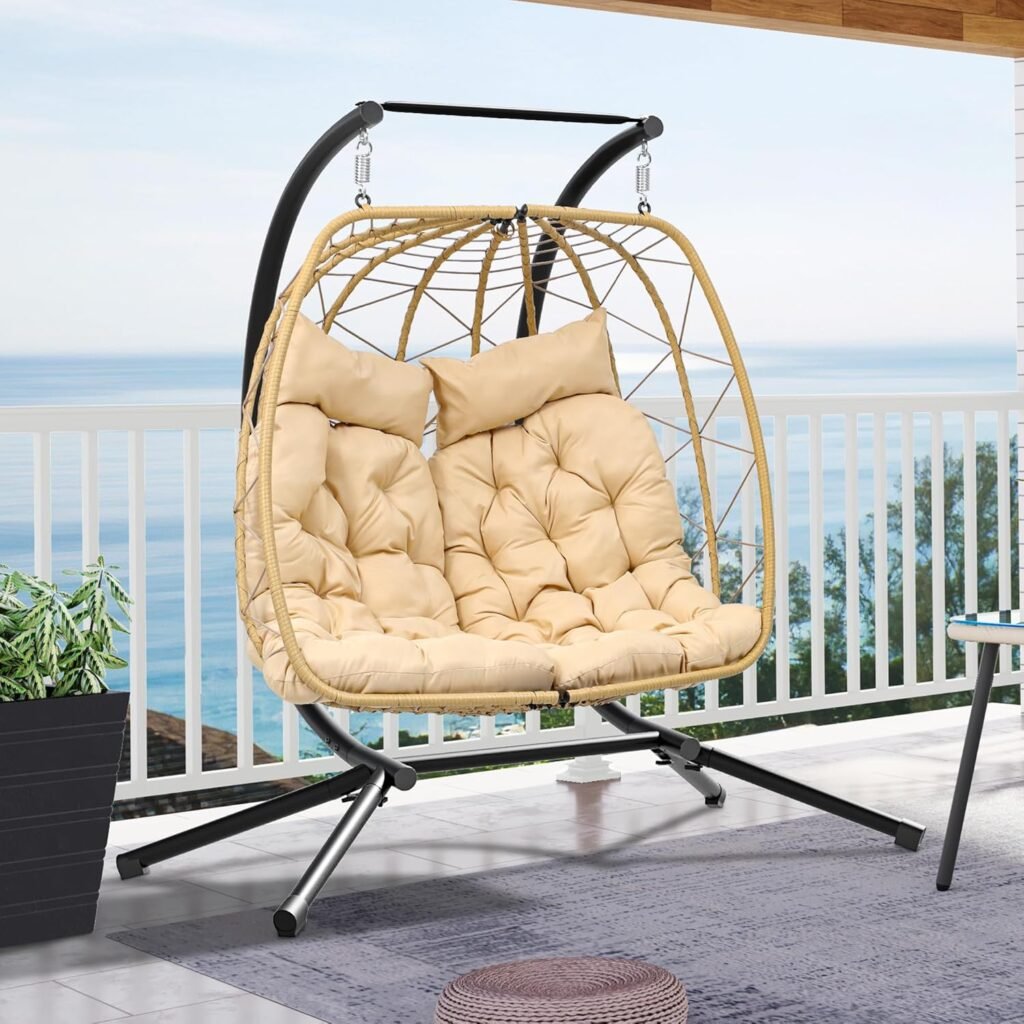 2 Person Wicker Rattan Outdoor Egg Chair with Cushions