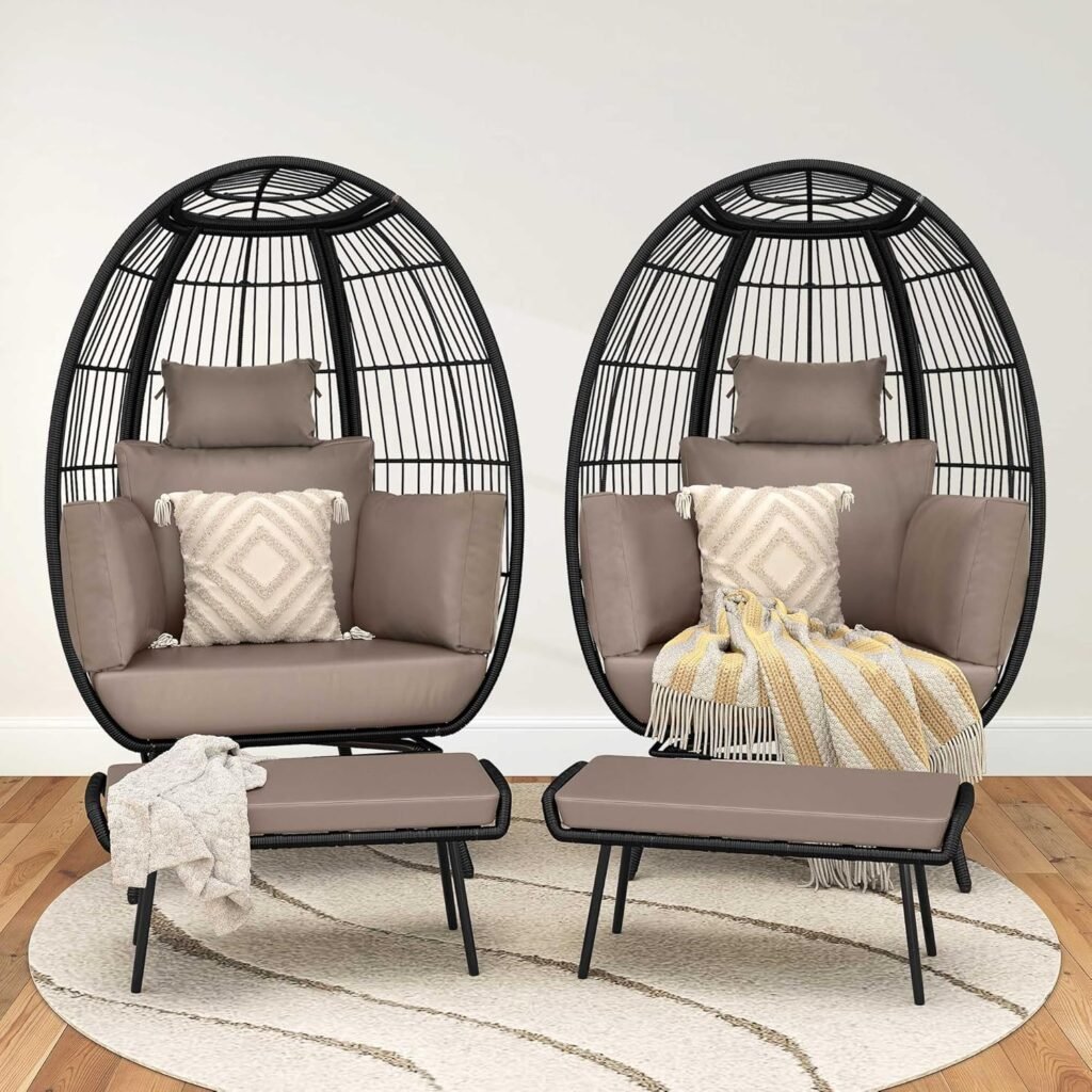 2 Piece Outdoor Egg Chair with Footrest Oversized Indoor Egg Lounger with Cushions