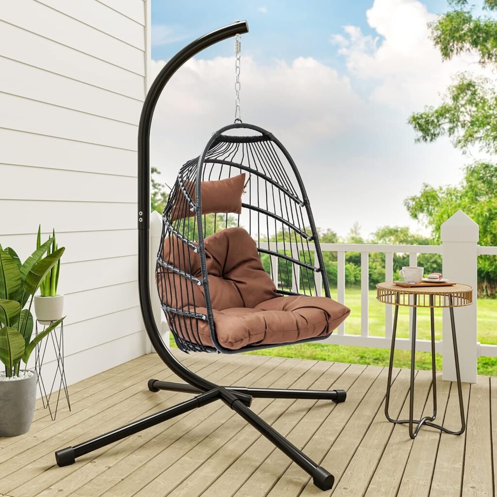 Hanging Egg Swing Chair Outdoor Wicker Hammock Chairs Indoor with Steel Stand