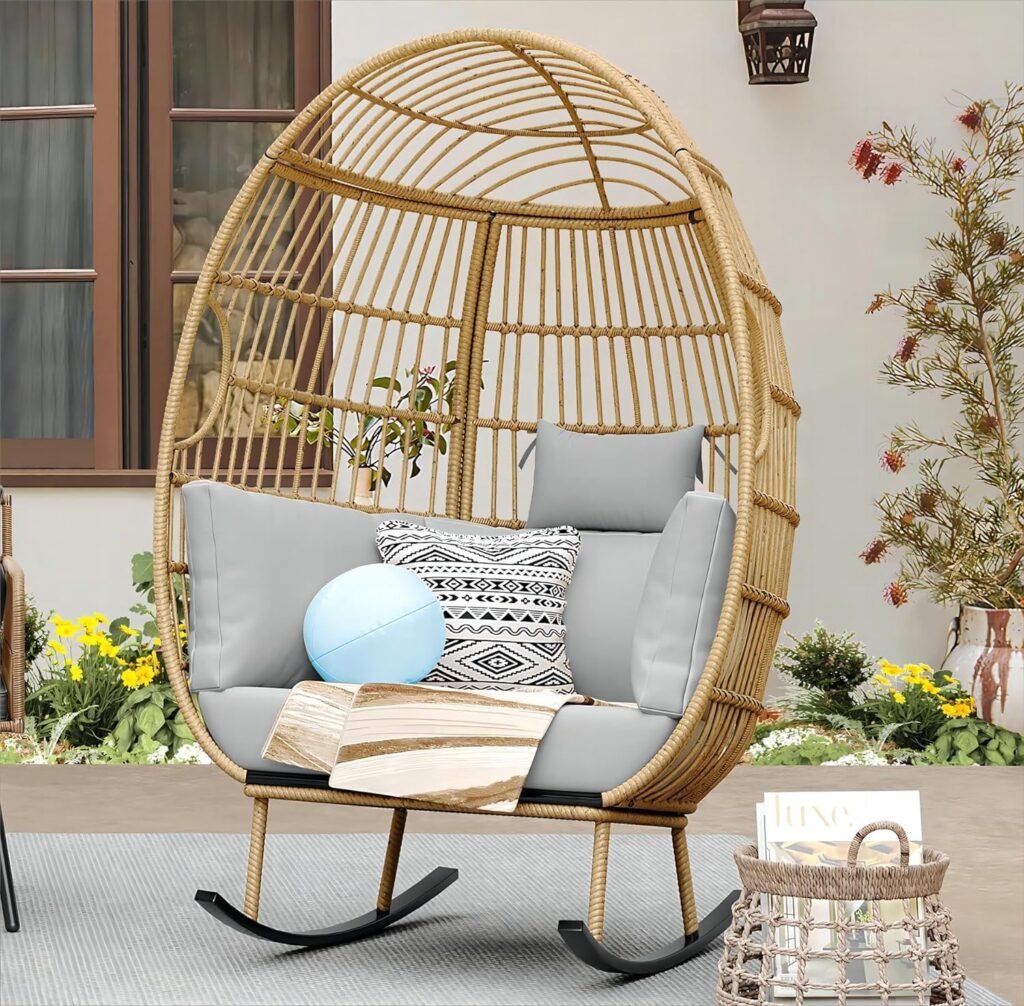 Relaxing Grey Patio Egg Chair | Wicker | Outdoor, Rocking